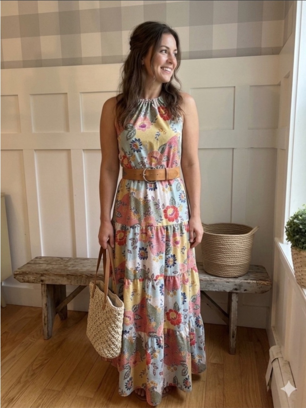 Monteau Floral Maxi Halter Dress | Cottagecore | size Small